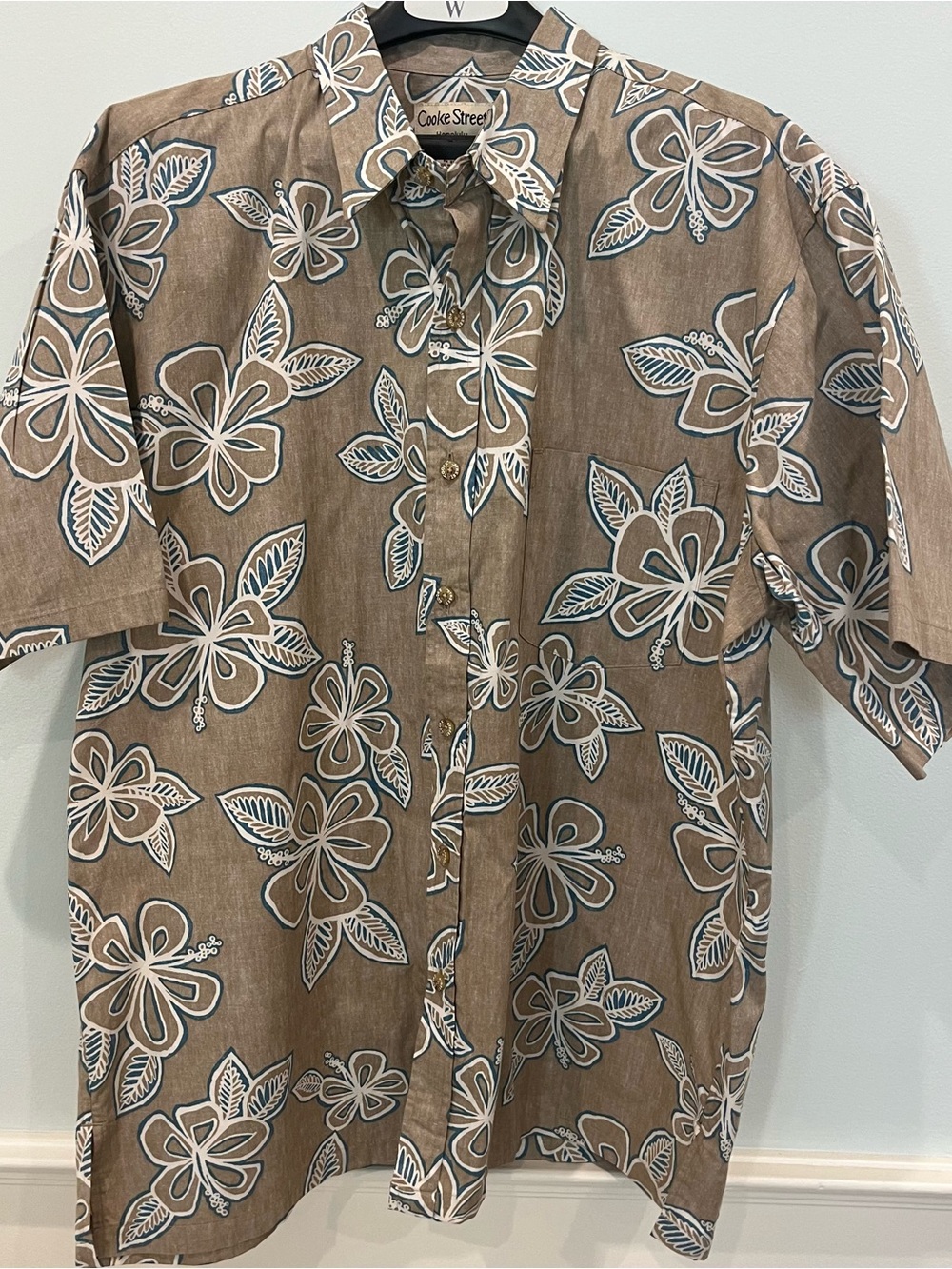 Cooke Street Honolulu Blue/Tan Hibiscus Reverse Print Hawaiian Shirt - Size 2XL